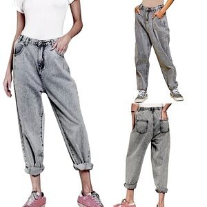 POL Washed Black Denim Boyfriend Jeans Relaxed Fit Straight Leg Size S,M,L New!